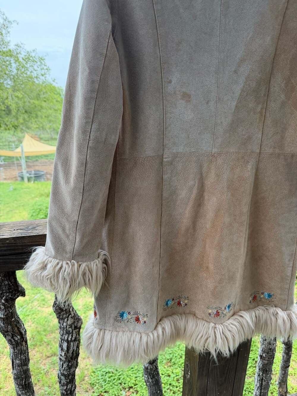Wilsons Leather Maxima Suede Embroidered Faux Fur Trim Coat Size S - Picture 11 of 16
